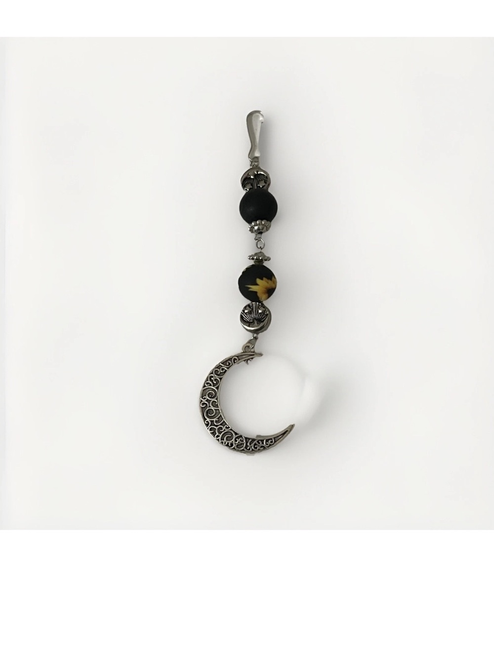 Crescent Moon Sunflower Rear View Mirror Charm Beaded Bag Charm Key Chain